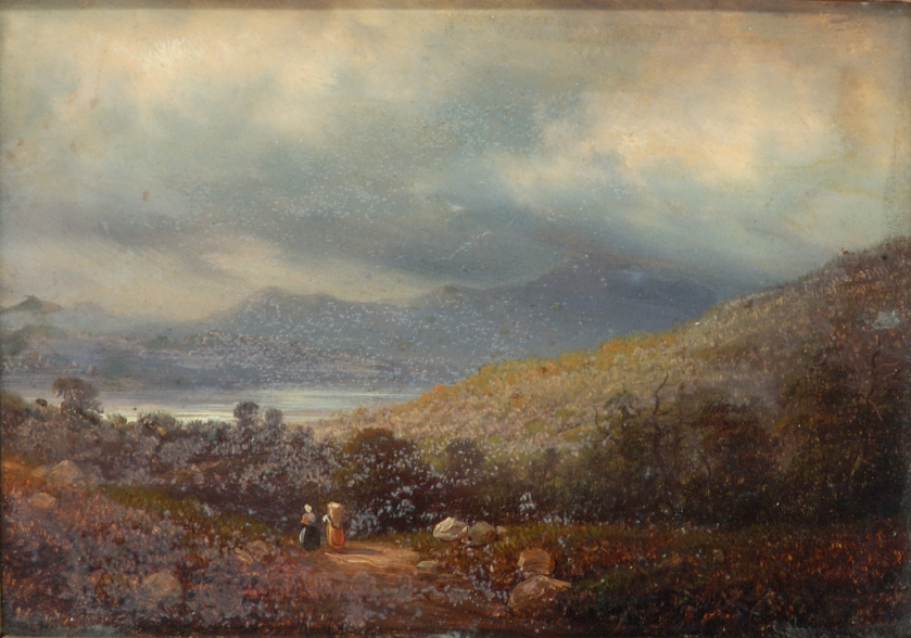Giovanni Renica, Paesaggio con lago, 1840-1850 olio su metallo