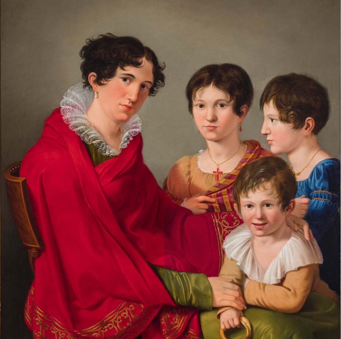 Luigi Basiletti (1780 - 1859), Ritratto della contessa Marianna Cigola Balucanti con i figli Orsola, Ippolita e Gianbattista, 1812, olio su tela, 111 x 85 cm. Montichiari, Museo Lechi