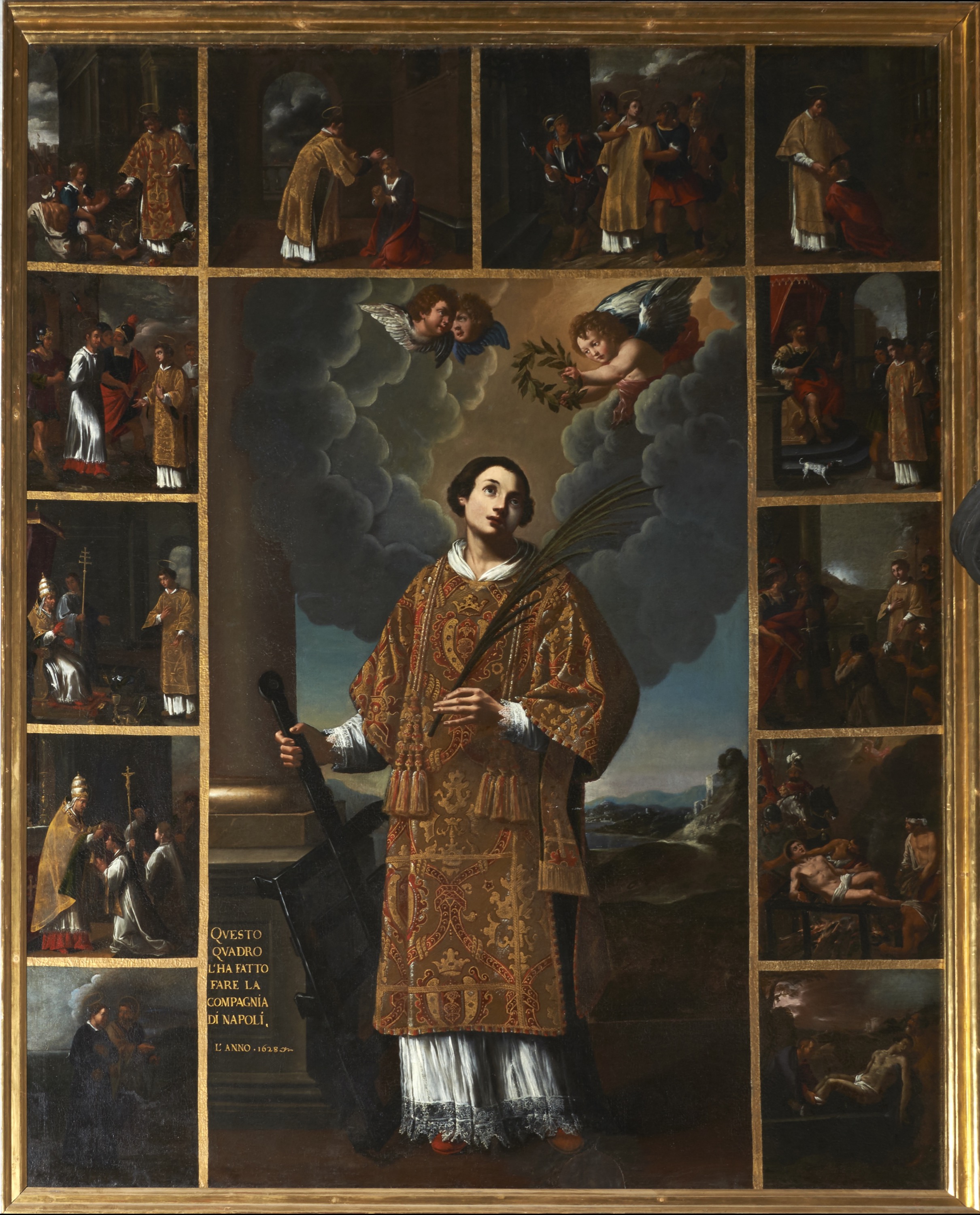 Fig. 25 Pittore napoletano, San Lorenzo e storie della sua vita, 1628. Sacco, San Lorenzo