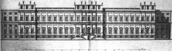 G. Piermarini, Progetto per Villa Reale di Monza, prospetto verso il giardino.