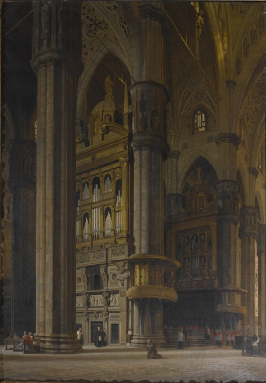 Interno del Duomo di Milano. Navata trasversale del Duomo di Milano, Interno del Duomo di Milano, navata trasversale (dipinto) di Caironi Agostino (sec. XIX)