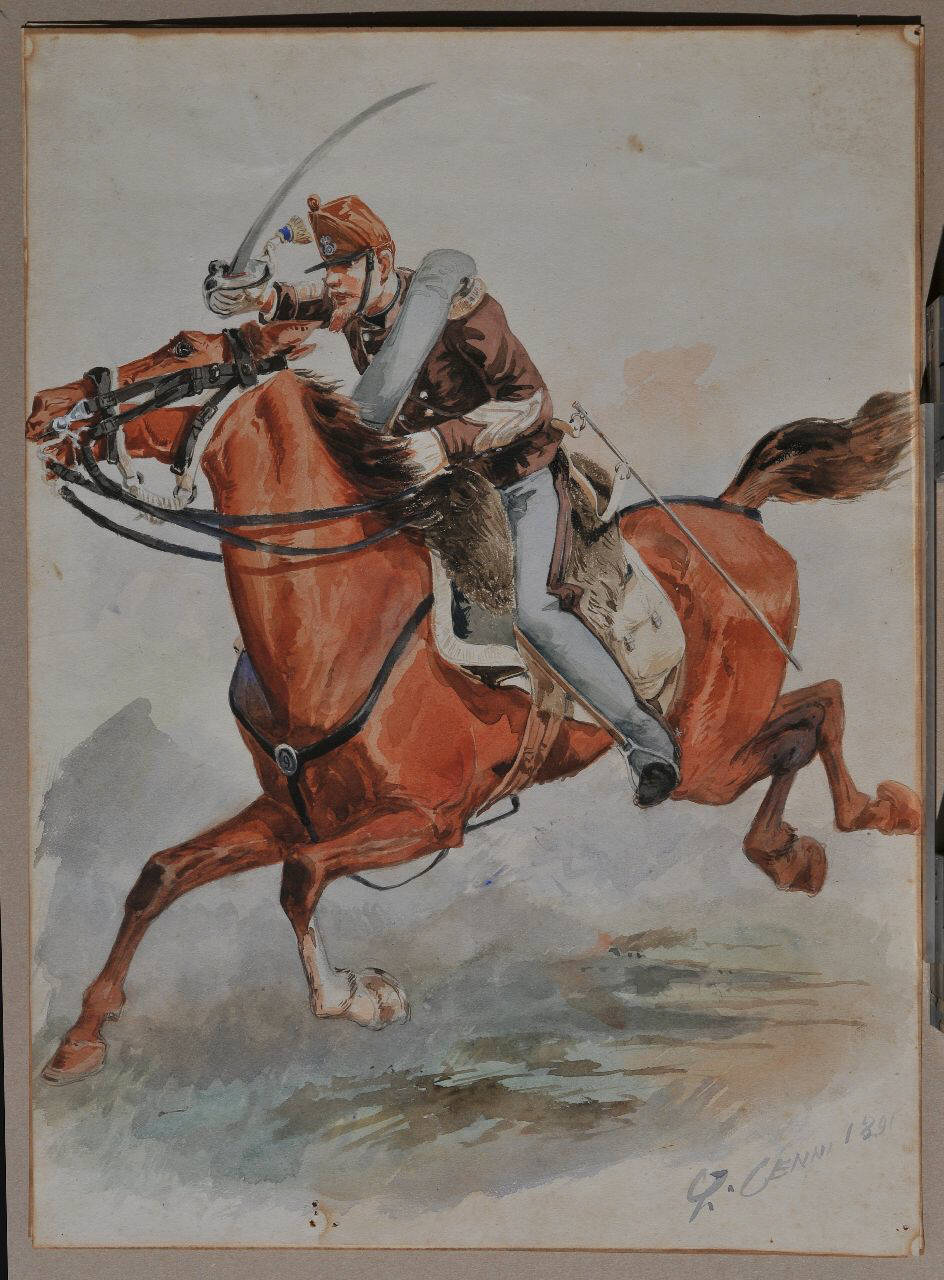 Soldato a cavallo, Figurini militari (dipinto) di Cenni Quinto (sec. XIX)