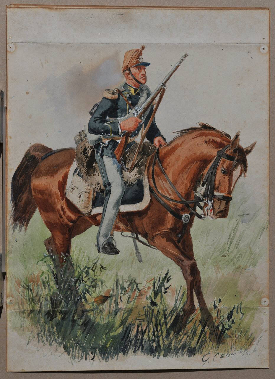 Soldato a cavallo, Figurini militari (dipinto) di Cenni Quinto (sec. XIX)