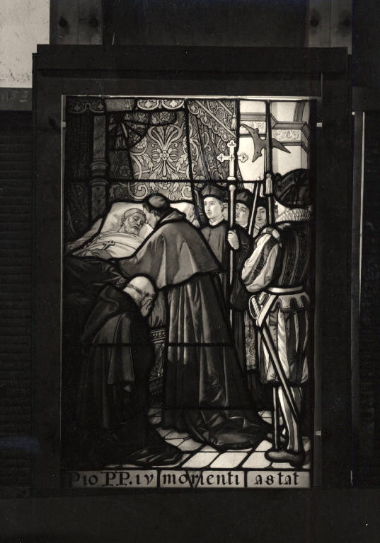 San Carlo visita Pio IV morente (vetrata) di Bertini, Pompeo (attribuito) (seconda metà sec. XIX)