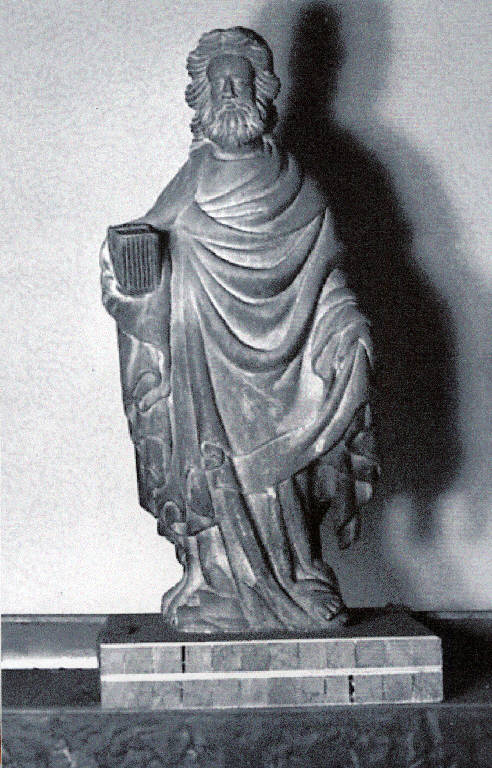 Santo con libro chiuso nella destra (scultura) - ambito dei maestri franco-renani (inizio sec. XV)