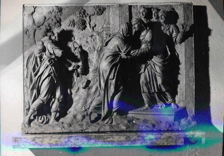 Visitaziojne, Maria Vergine in casa di Sant'Elisabetta (scultura) di Biffi, Gian Andrea (attribuito) (prima metà sec. XVII)