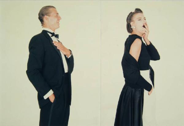Ritratto di coppia - Modello in smoking - Modella in abito da sera - Gianfranco Ferrè - Mondo Uomo