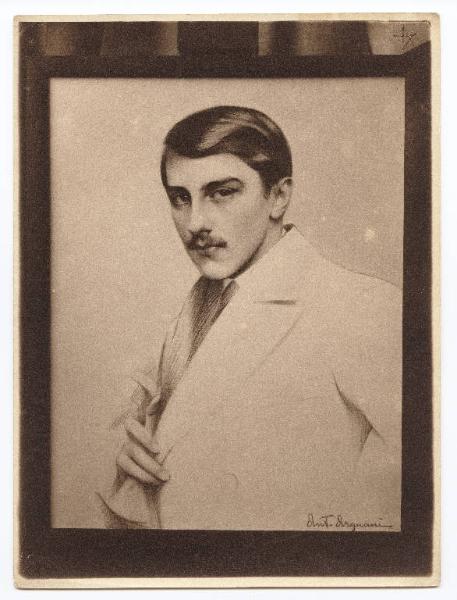Disegno - Ritratto maschile - Jean Cocteau scrittore e regista - Antonio Argnani - Galleria Maurice Chalom - New York City