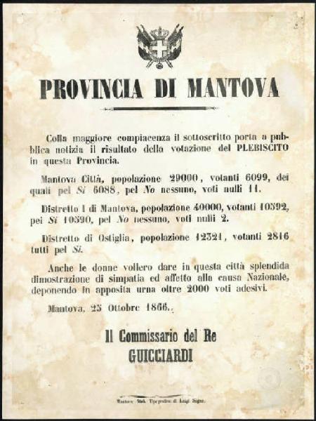 Mantova - Archivio di Stato (?) - Proclama: "Provincia di Mantova", 1866 ottobre 25, Mantova