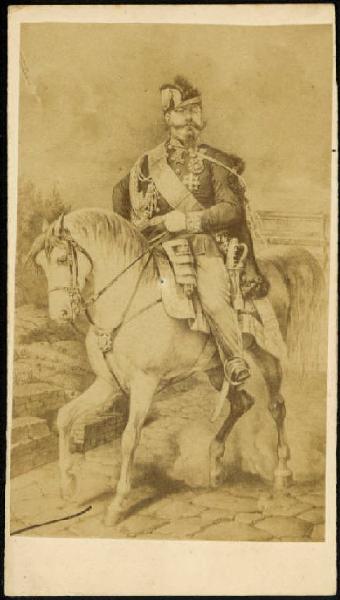 Incisione - Ritratto del re Vittorio Emanuele II a cavallo