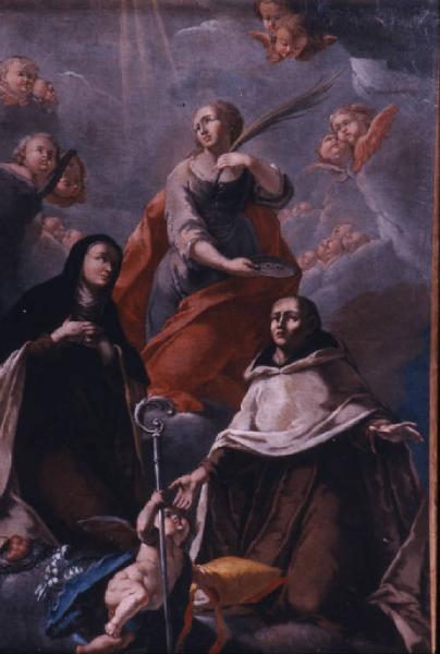 Dipinto - S. Caterina, S. Lucia e S. Andrea Corsini - Giovanni Cadioli - Gonzaga - Chiesa parrocchiale di S. Benedetto Abate