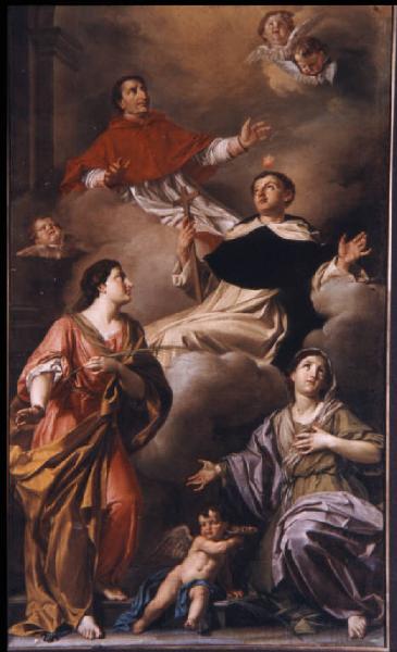 Dipinto - Pala di S. Lucia con i Santi Apollonia, Carlo Borromeo, Vincenzo Ferreri - Felice Campi - Suzzara - Chiesa parrocchiale dell'Immacolata