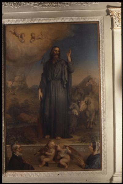 Dipinto - S. Antonio Abate con i ritratti dei committenti - Giuseppe Razzetti - Levata di Curtatone - Chiesa parrocchiale