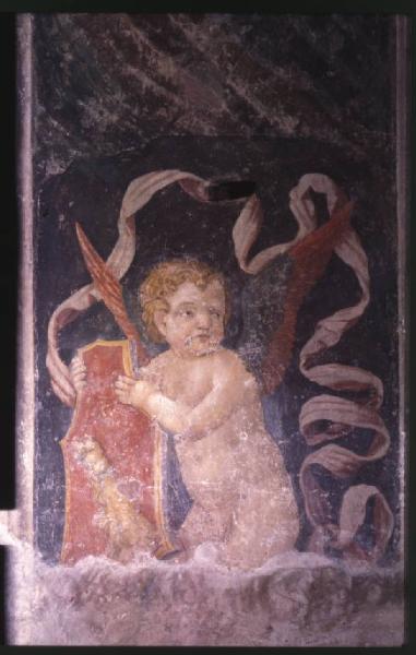Affresco - Putto reggistemma - Scuola di Andrea Mantegna - Mantova - Basilica di S. Andrea - Cappella funeraria di Andrea Mantegna