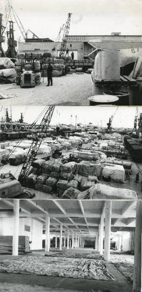 Genova - Sciopero lavoratori portuali - Porto - Ponte Somalia - Piazzale pieno di merci - Interno di magazzino vuoto