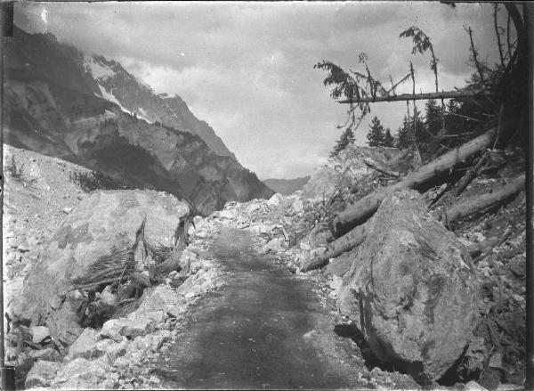 Paesaggio. Valdigne - Courmayeur - Purtud - Sentiero tra i detriti della frana del 1920