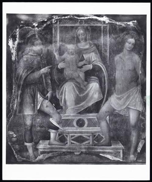 Dipinto murale - Madonna con Bambino tra S. Rocco e San Sebastiano - Bernardino Luini - Milano - Chiesa di Santa Maria del Carmine