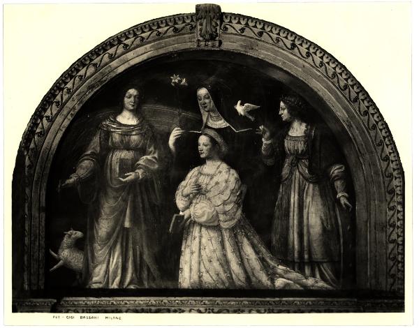 Dipinto murale - Ippolita Sforza Bentivoglio con S. Agnese, S. Scolastica e S. Lucia - Bernardino Luini - Milano - Chiesa di S. Maurizio al Monastero Maggiore