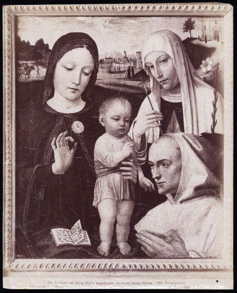 Dipinto - Madonna con Bambino, Santa Chiara e un certosino - Ambrogio Bergognone - Milano - Pinacoteca di Brera