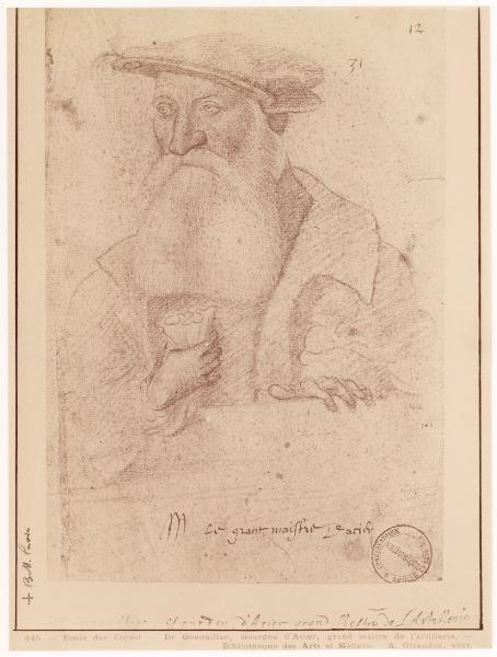 Disegno - Ritratto di Gourdon d'Acier de Genouillac, gran maestro d'artiglieria - Jean Clouet - Parigi - Bibliothèque des Arts et Métiers