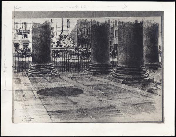 Disegno - Roma - Pantheon - Portico - Particolare dei basamenti della colonne - Giuseppe Mentessi