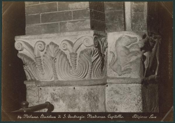 Scultura - Capitello romanico - Decorazioni fitomorfe e zoomorfe - Milano - Basilica di Sant'Ambrogio - Matroneo