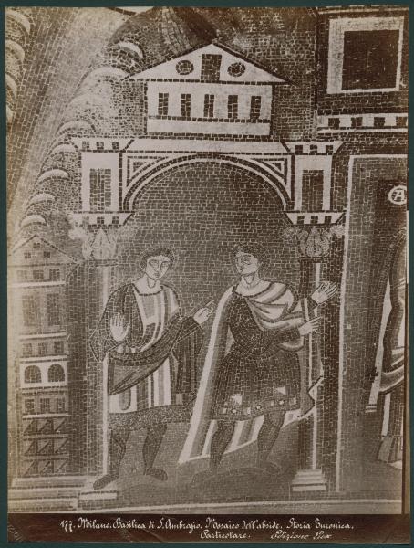 Decorazione musiva - Sant'Ambrogio presente alle esequie di S. Martino, vescovo di Tours (particolare) - Milano - Basilica di Sant'Ambrogio - Catino absidale