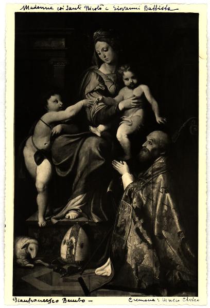 Cremona - Museo Civico - Gian Francesco Bembo, Madonna con Bambino fra S. Giovannino e S. Nicolò, dipinto su tela (?)