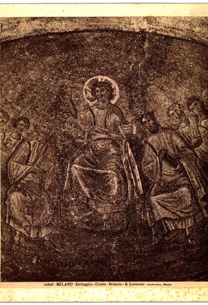 Milano - Basilica di S. Lorenzo Maggiore - Nicchia - semicatino, Cristo in trono e apostoli "Traditio legis", dettaglio del mosaico