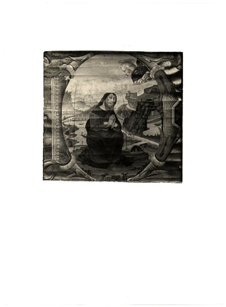 Raccolta privata - Scuola lombarda, Gesù nell'orto, lettera miniata "D" (sec - XVI)