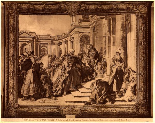 Firenze - Palazzo Pitti - Sala verde, Jean Audran, Incontro di Aman e Mardocheo, arazzo su cartone di G - F - de Troys (manifattura dei Gobelins, 1737-40)