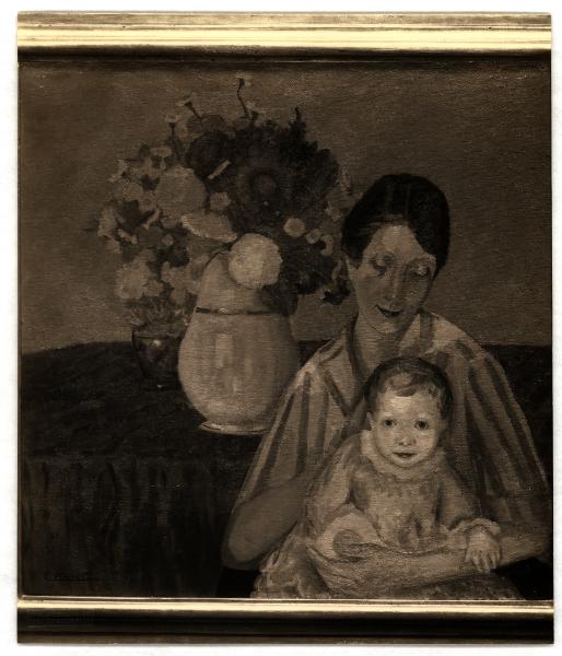 Milano [?] - Cesare Monti [?], madre con bambino, olio su tela