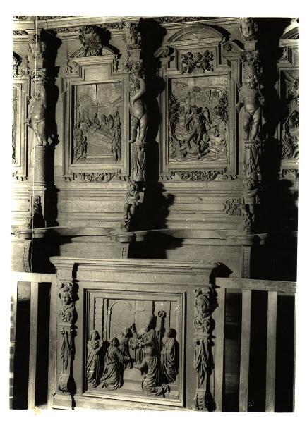 Villanova del Sillaro - Chiesa Parrocchiale - Carlo Garavaglia, parte centrale degli stalli corali, legno intagliato (1634-45)
