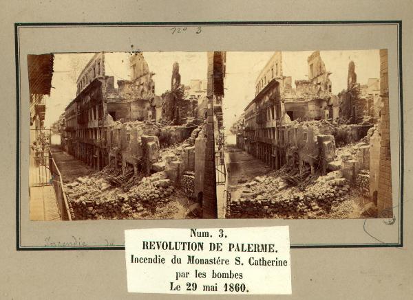 Spedizione dei Mille - Rivoluzione di Palermo - Monastero di Santa Caterina incendiato dalle bombe