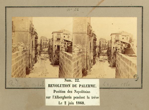 Spedizione dei Mille - Rivoluzione di Palermo - Via Toledo - Postazione dell'esercito borbonico durante la tregua
