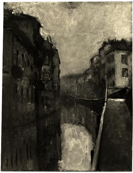 Milano - Raccolta Maimeri. Gianni Maimeri, scorcio di naviglio, olio su tavola (1929).