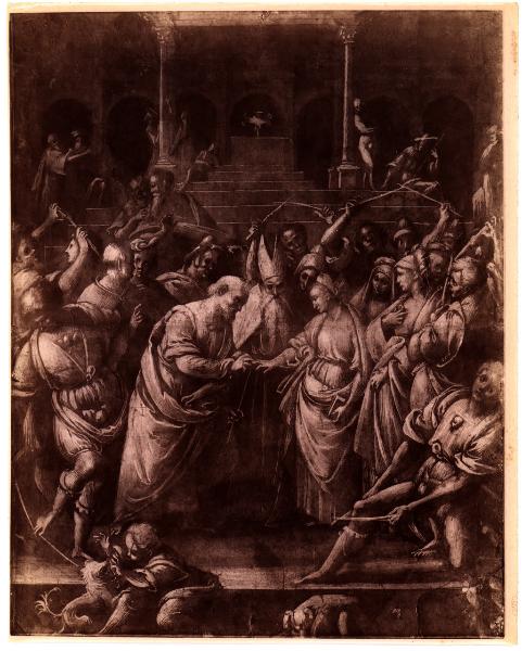 Milano - Biblioteca Ambrosiana. Gaudenzio Ferrari, Sposalizio di Maria Vergine, disegno a chiaro scuro su carta (XV-XVI sec.).