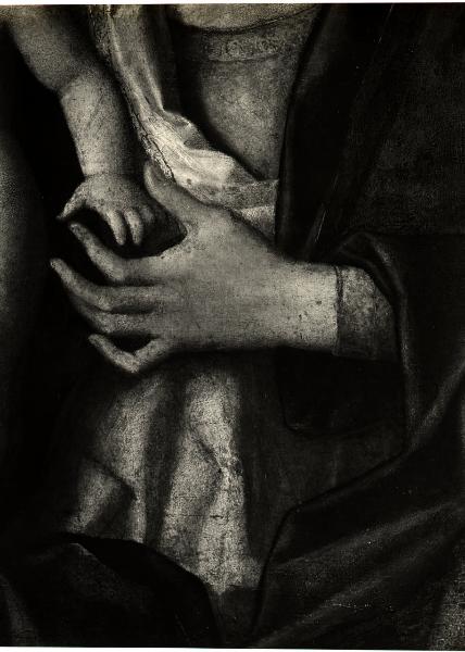 Milano - Pinacoteca di Brera. Giovanni Bellini, Madonna con Bambino, dettaglio delle mani, olio su tavola (firmata e datata 1510).