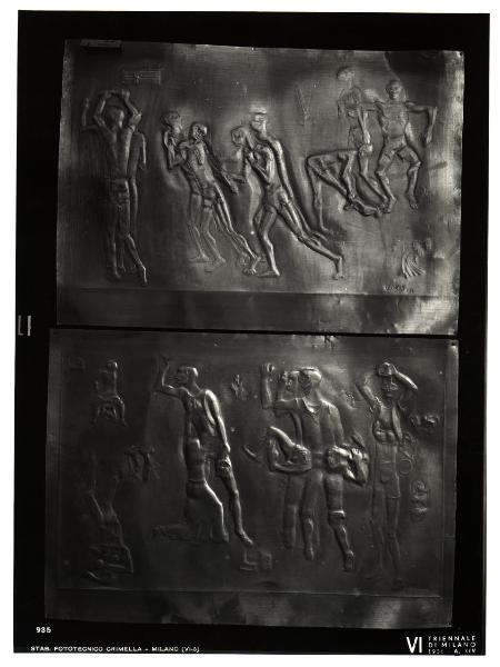 Milano - VI Triennale d'Arte. Galleria delle Arti Decorative, Calvelli, pannelli in metallo sbalzato.