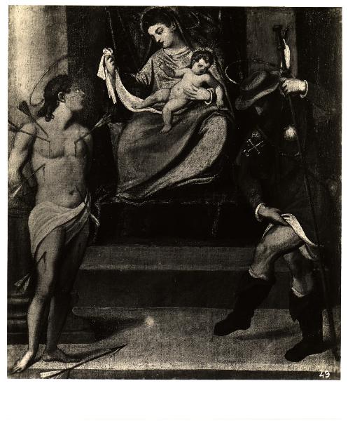 Lovere - Galleria dell'Accademia Tadini. Michelangelo Aliprandi, Madonna con Bambino, San Sebastiano e S. Giacomo Maggiore, particolare, olio su tela.