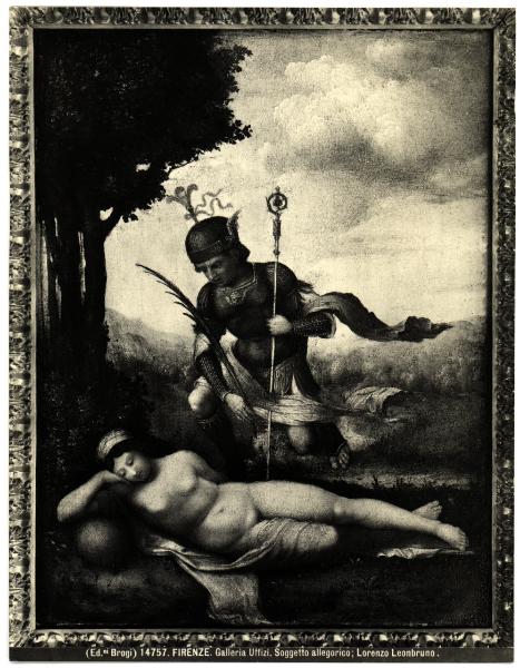 Firenze - Galleria degli Uffizi. Lorenzo Leombruno, scena allegorica, olio su tela.