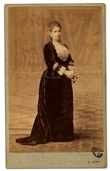 Ritratto femminile - Donna in abito di velluto scuro con fiore in mano