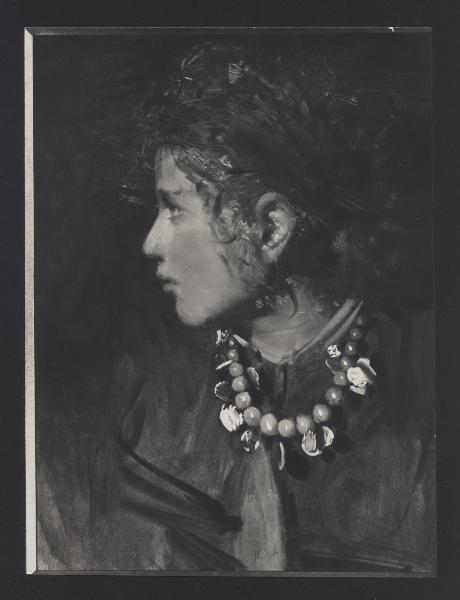 Dipinto - Ritratto di ragazza di profilo con collana - Francesco Paolo Michetti - Lanzo d'Intelvi - Collezione Guglielmo Poletti