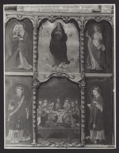 Mortara - Basilica di S. Lorenzo (Duomo) - Antonio de Murini, Madonna in gloria, Santi e Ultima cena, polittico (XV sec.).