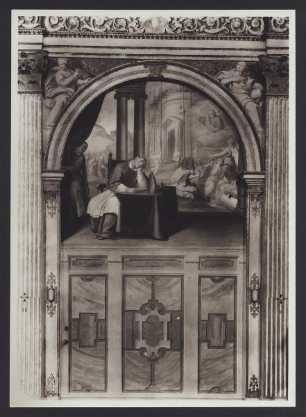 Milano - Certosa di Garegnano. Daniele Crespi, visione del vescovo S. Ugo della fondazione del convento della Grande Certosa in Francia, affresco di un'arcata (1629).