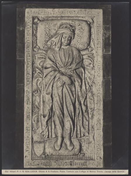 Lucca - Chiesa di S. Frediano. Cappella Trenta, Jacopo della Quercia, lastra tombale di Matteo Trenta, rilievo in marmo.