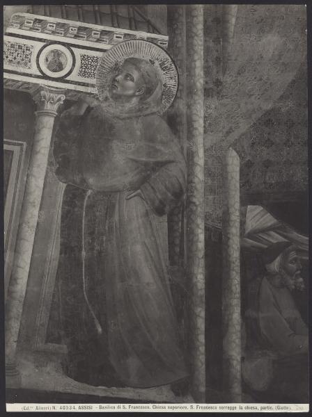 Assisi - Basilica superiore di S. Francesco. Giotto, S. Francesco sorregge il Laterano, particolare, affresco.