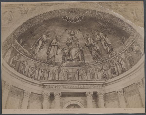 Roma - Basilica di S. Paolo fuori le Mura. Abside, Cristo benedicente in trono fra santi, mosaico del catino (1220 ca.).