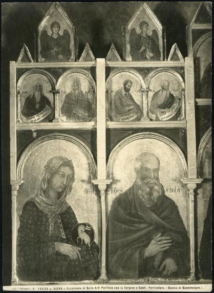 Siena - Pinacoteca Nazionale. Duccio di Buoninsegna, S. Agnese e S. Giovanni evangelista, particolare del polittico con la Madonna con Bambino e Santi, tempera su tavola.