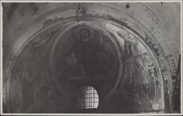 Dipinto murale - Cristo benedicente tra angeli e Santi - Milano - Chiesa Rossa - Catino absidale